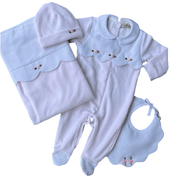 Piccola Speranza -Rose Bud Velour Baby Layette Four Piece Set- Pink