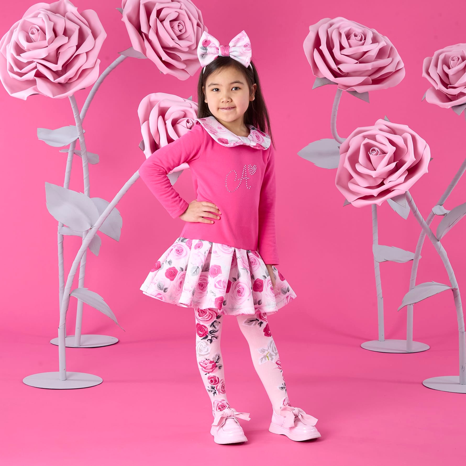 A DEE - Winter Bloom Aspen Rose Print Drop Waist Dress - Fuchsia