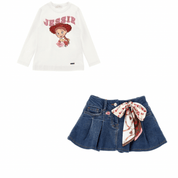 MONNALISA - Toy Story Top & Denim Skirt Set - Cream