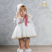 ABUELA TATA - Alicia Baby Dress & Bonnet - Cream