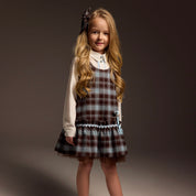 Daga - Giraffe Charm Pinafore & Blouse Set - Brown