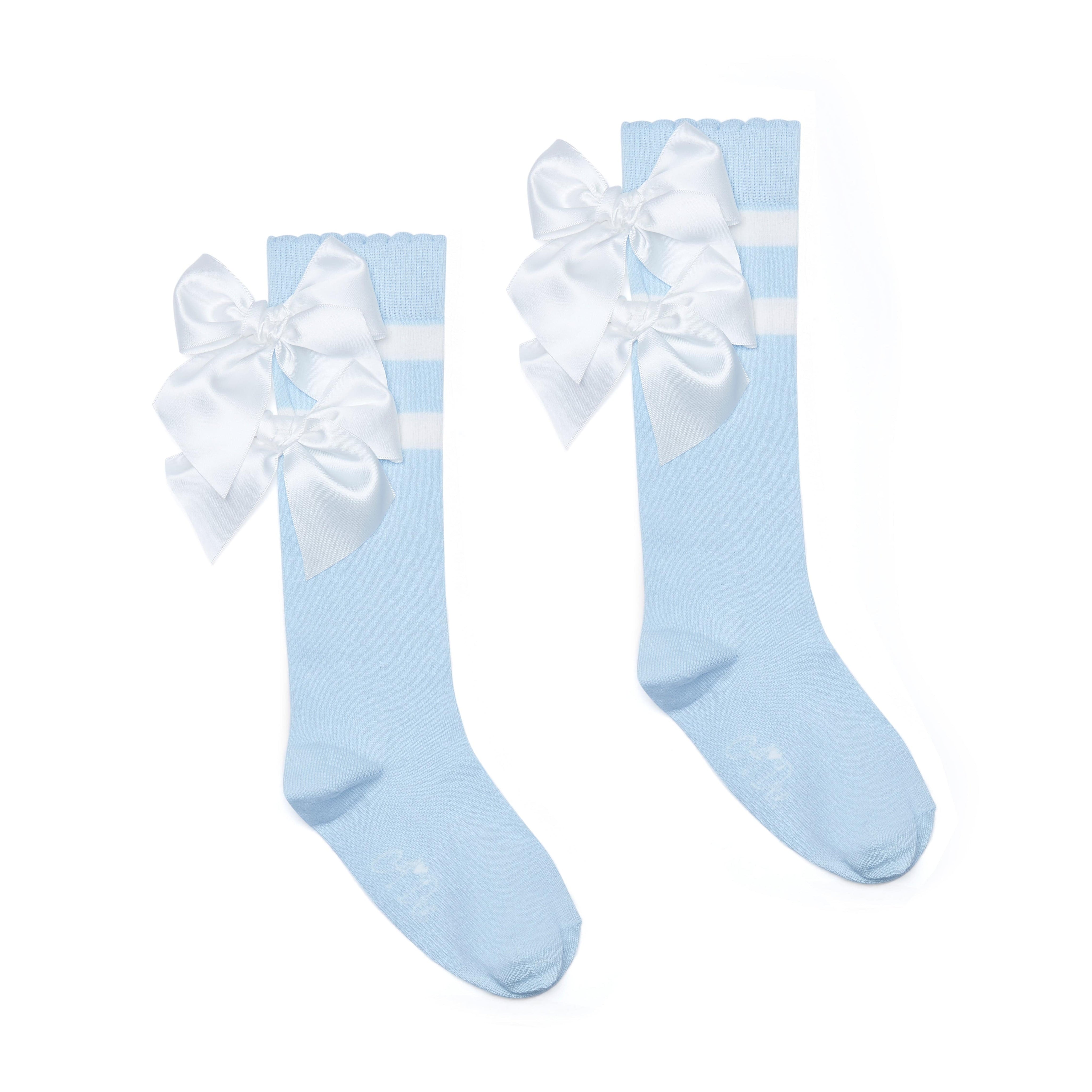 A Dee - Twilight Twirls Maeve Double Bow Knee High Socks - Powder Blue