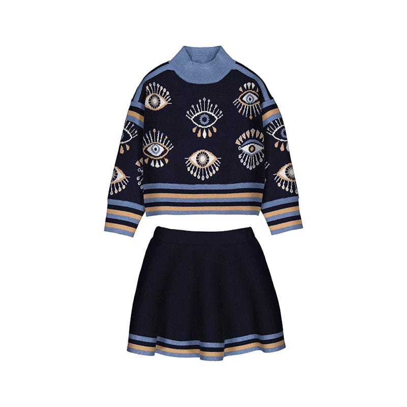 ABEL & LULA - Pattern Knitted Skirt Set - Navy