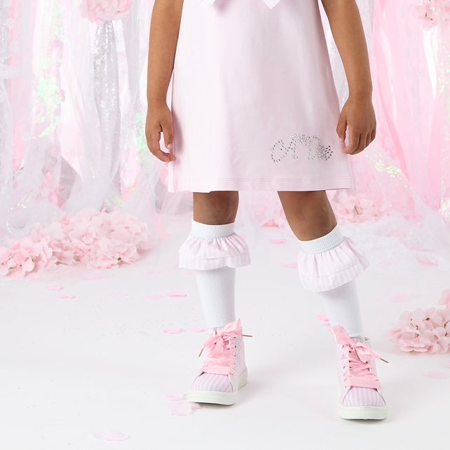 A DEE - Colette Heavenly Hydrangea Seersucker Frill Knee High Socks  - Bright White