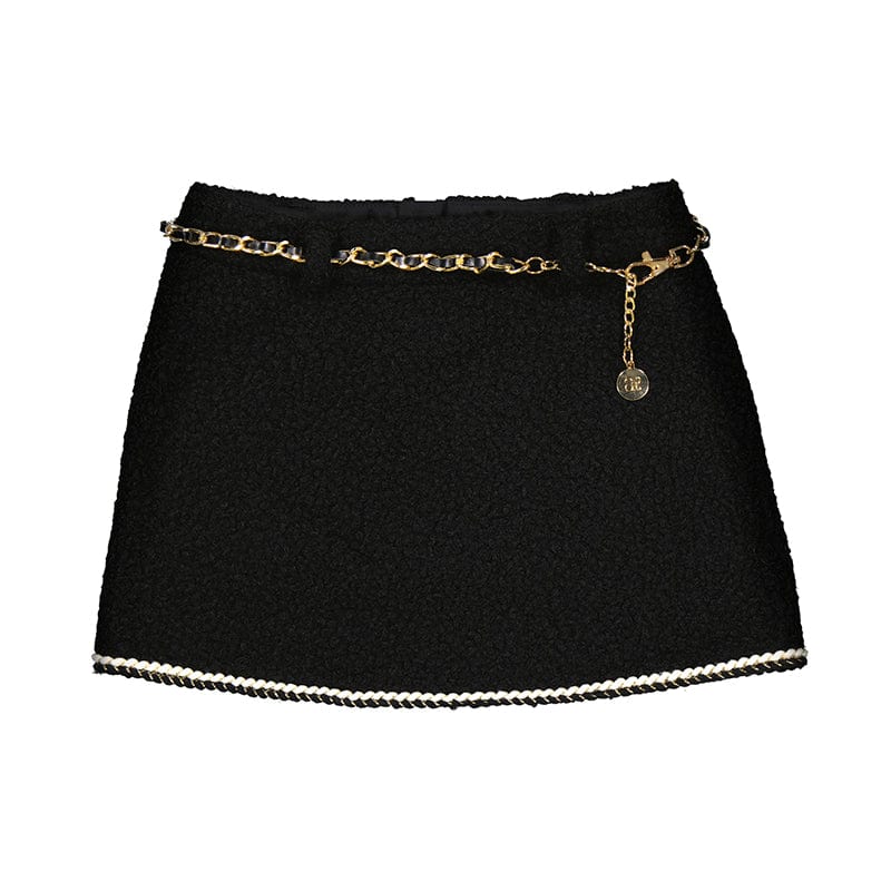 ABEL & LULA - Sherpa Jacket Blouse & Lamb Wool Skirt With Belt - Black