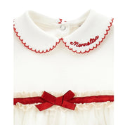MONNALISA - Rose Bud & Lace Two Piece Romper Dress Set - Red