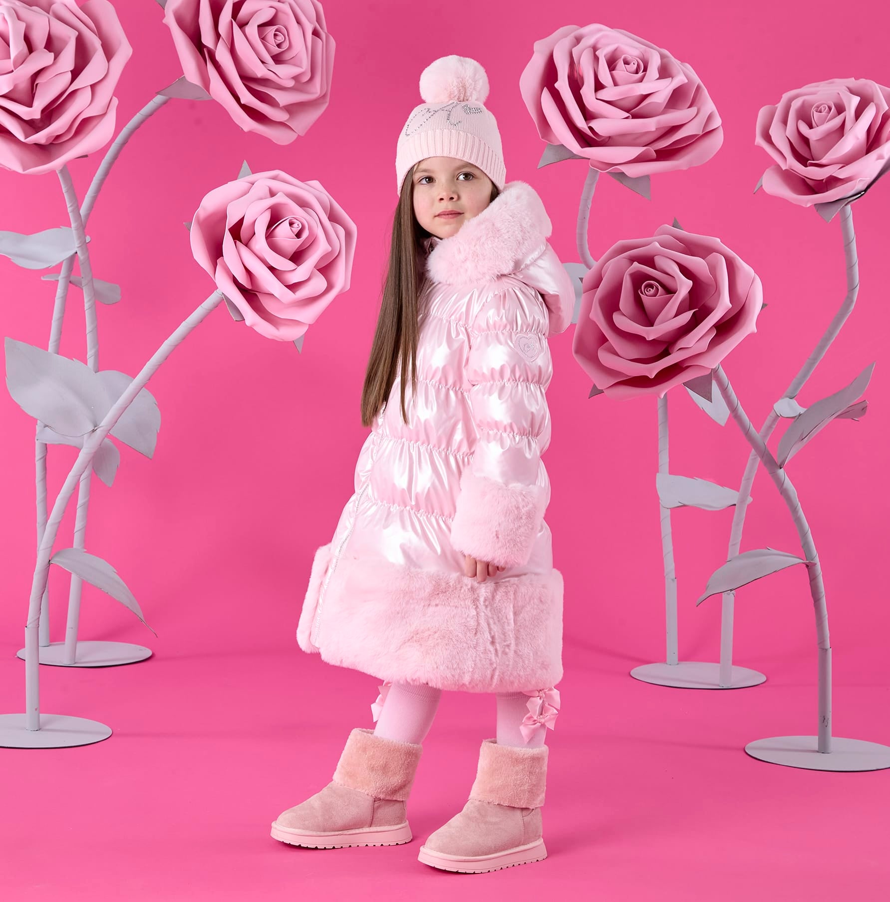 A DEE - Winter Bloom Aurora Long Fur Trim Jacket - Pale Pink
