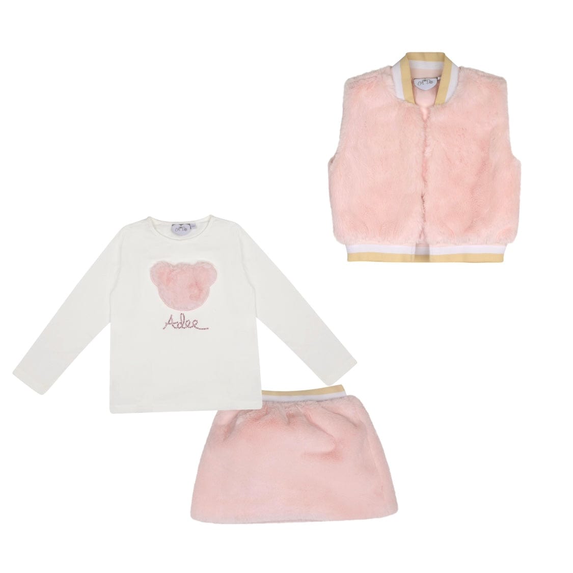 A DEE - Abstract Teddy Sisi Faux Fur Skirt & Gilet Set - Baby Pink