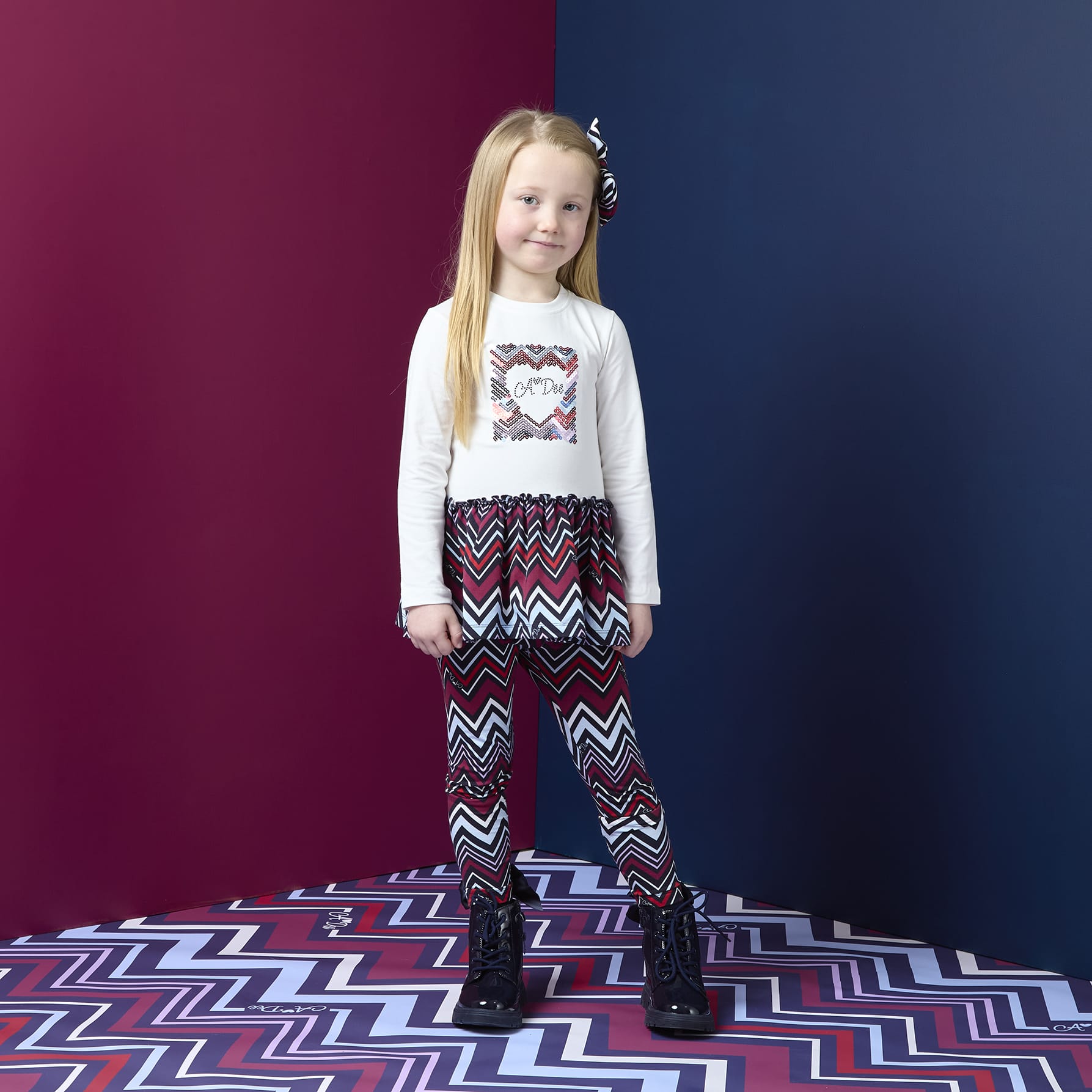 A DEE - Chevron Charm Crissy Chevron Print Peplum Legging Set - Snow White