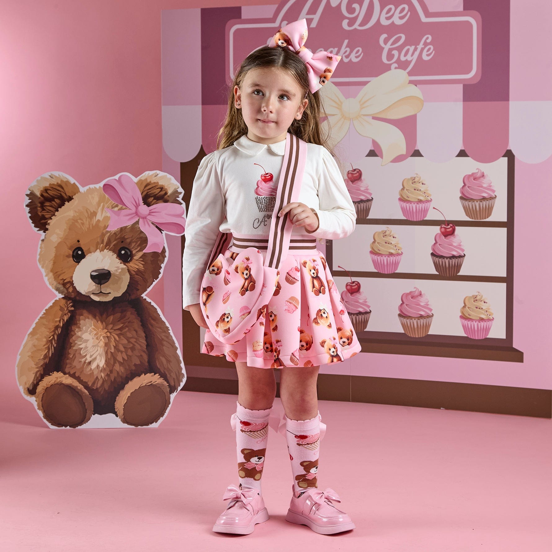 A DEE - Teddy Bear Bakery Mabel Bear Print Skirt Set - Snow White