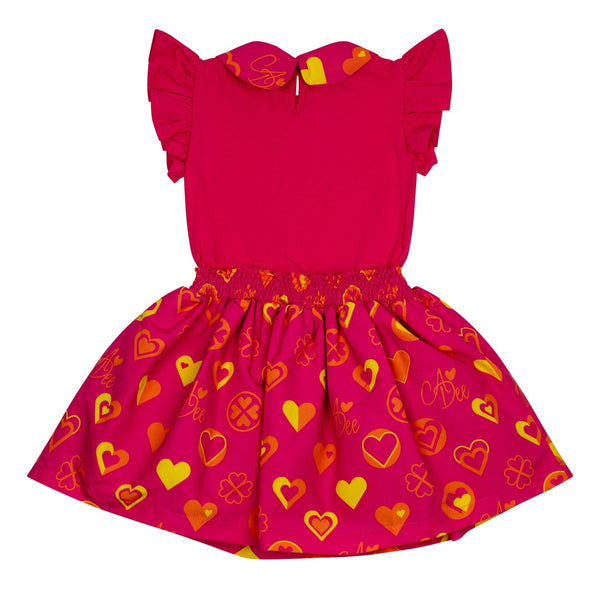 A DEE - Molly Bold Hearts Colour Block Mixed Dress - Hot Pink