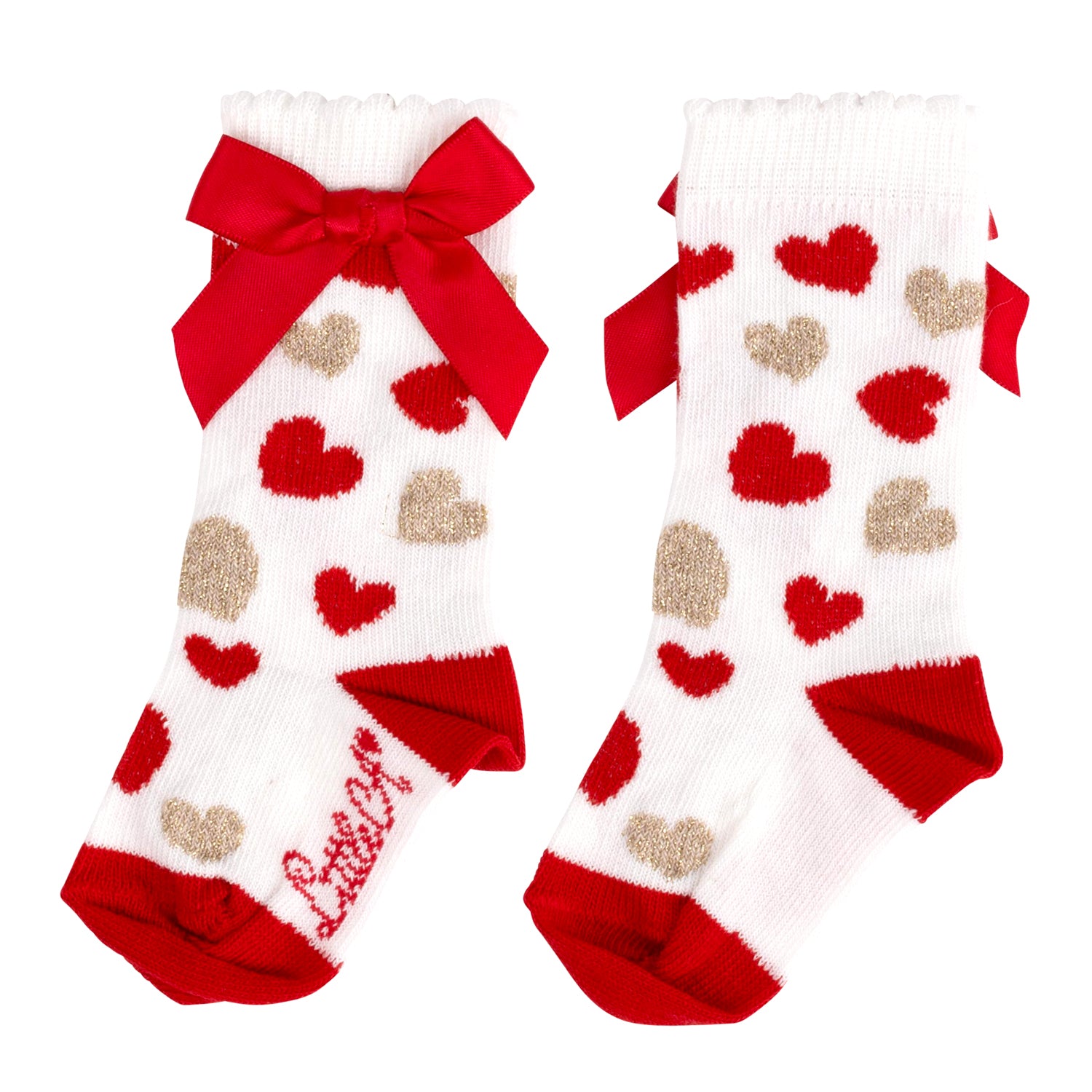 LITTLE A - Festive Hearts Hazel Heart Knee High Socks - Red