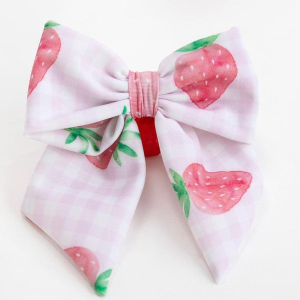 MEIA PATA -  Pink Strawberry Print Hair Bow - Pink