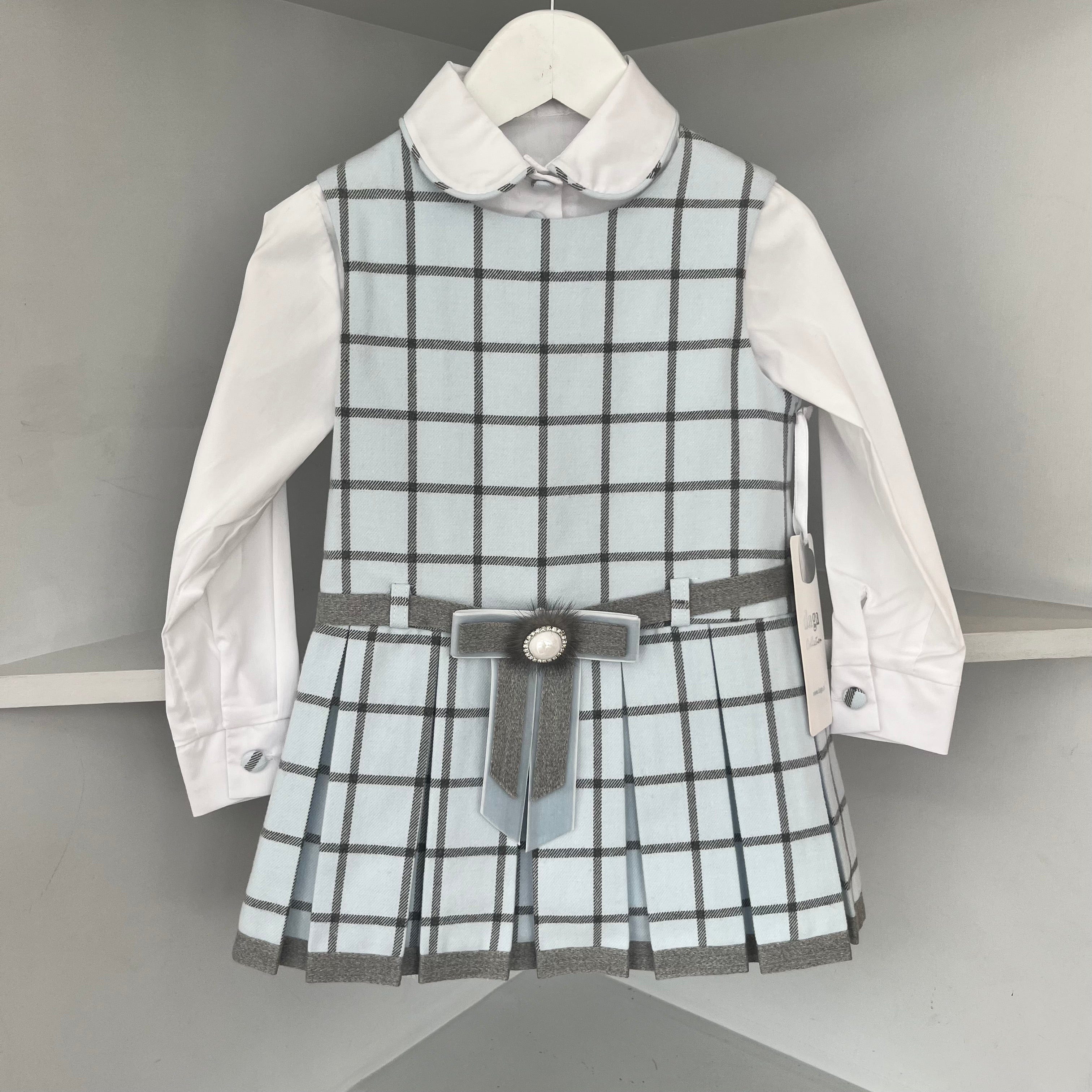Daga - Exclusive  Check Pinafore Dress & Blouse - Blue