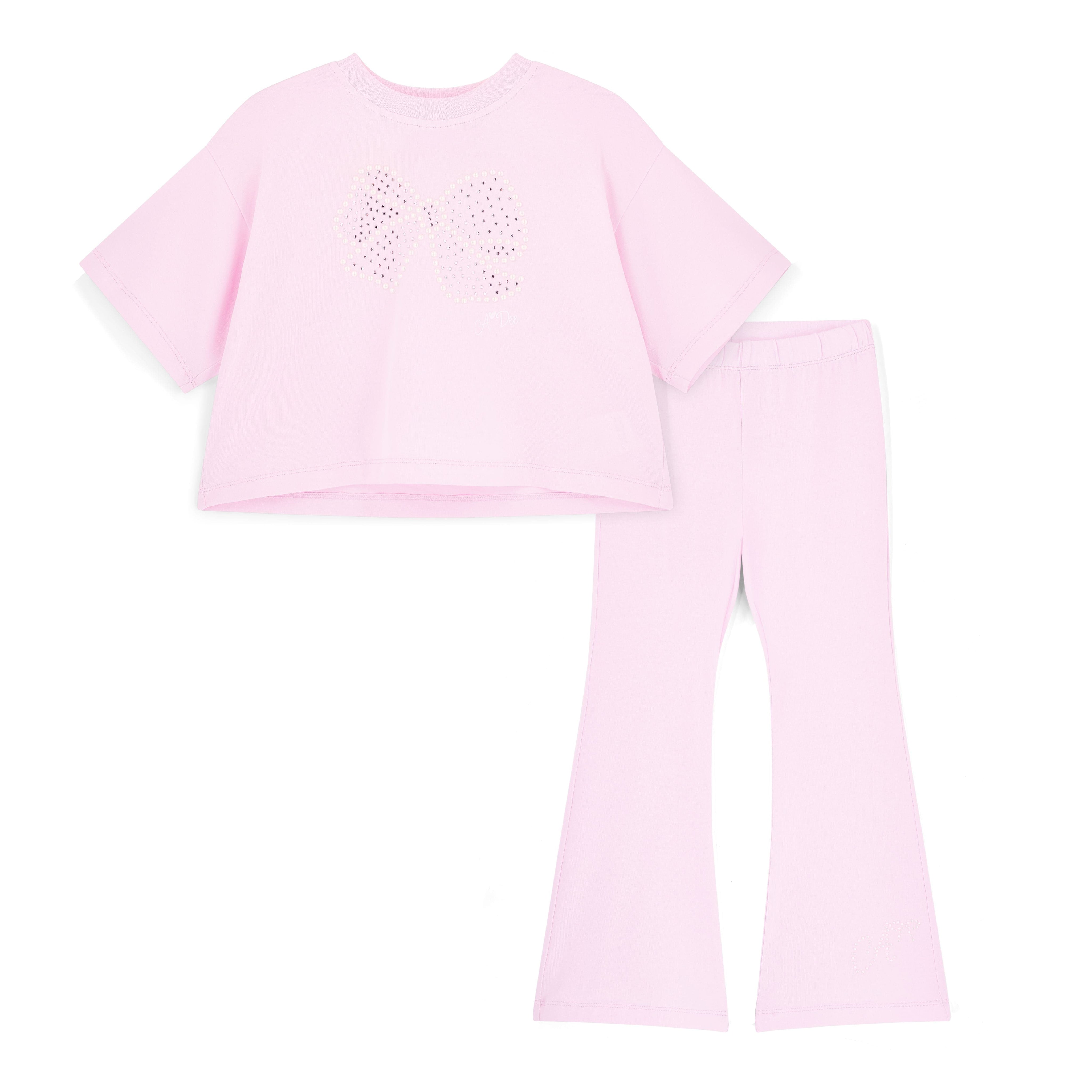 A DEE - Samantha Bow-tique Chic Pearl Bow Flare Set - Pink