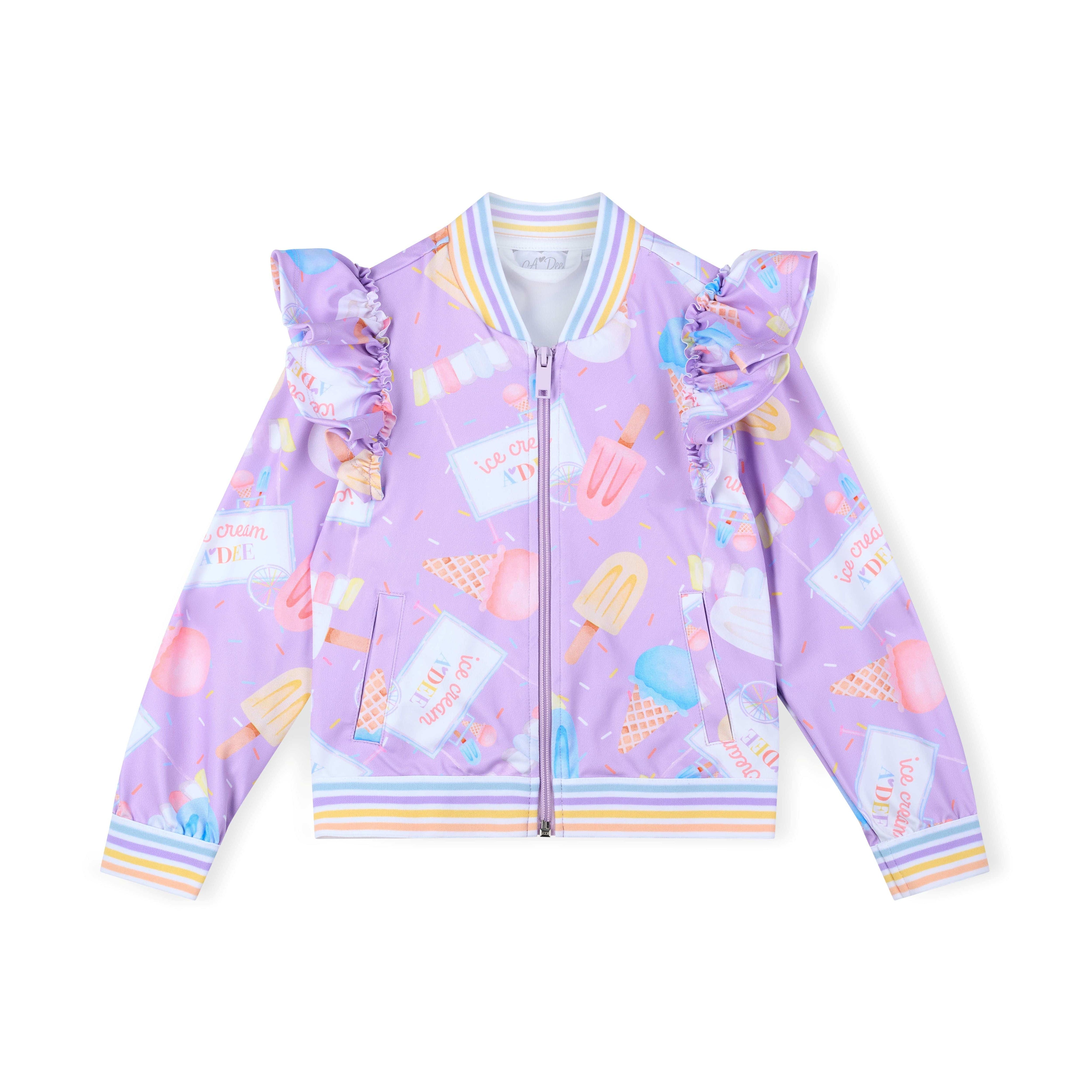 A DEE - Stephanie Pastel Parlour Ice Cream Print Frill Bomber - Lilac