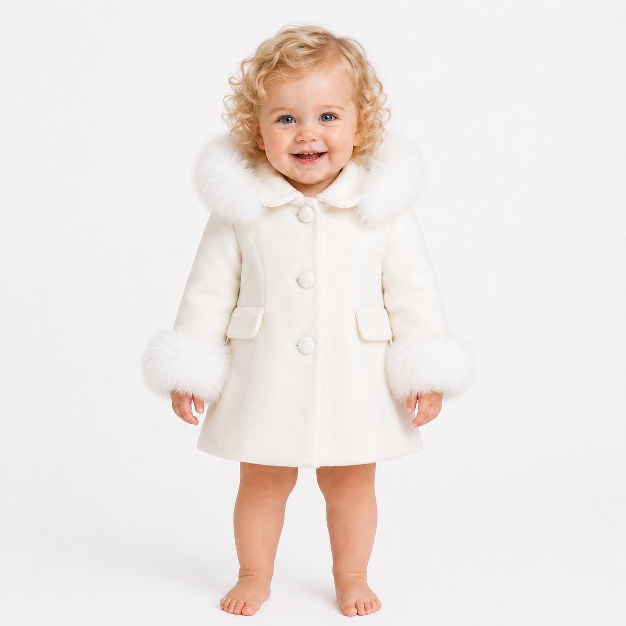 Bimbalo - Fur Hood & Cuff Traditional Coat - Cream