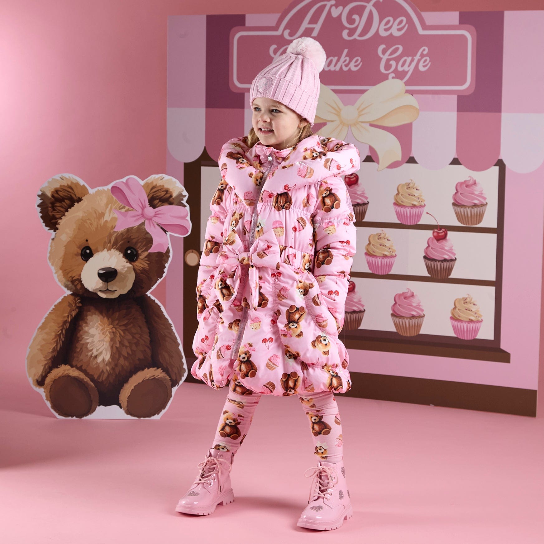 A DEE - Teddy Bear Bakery Lauren Bear Print  Bow Jacket - Pink Fairy