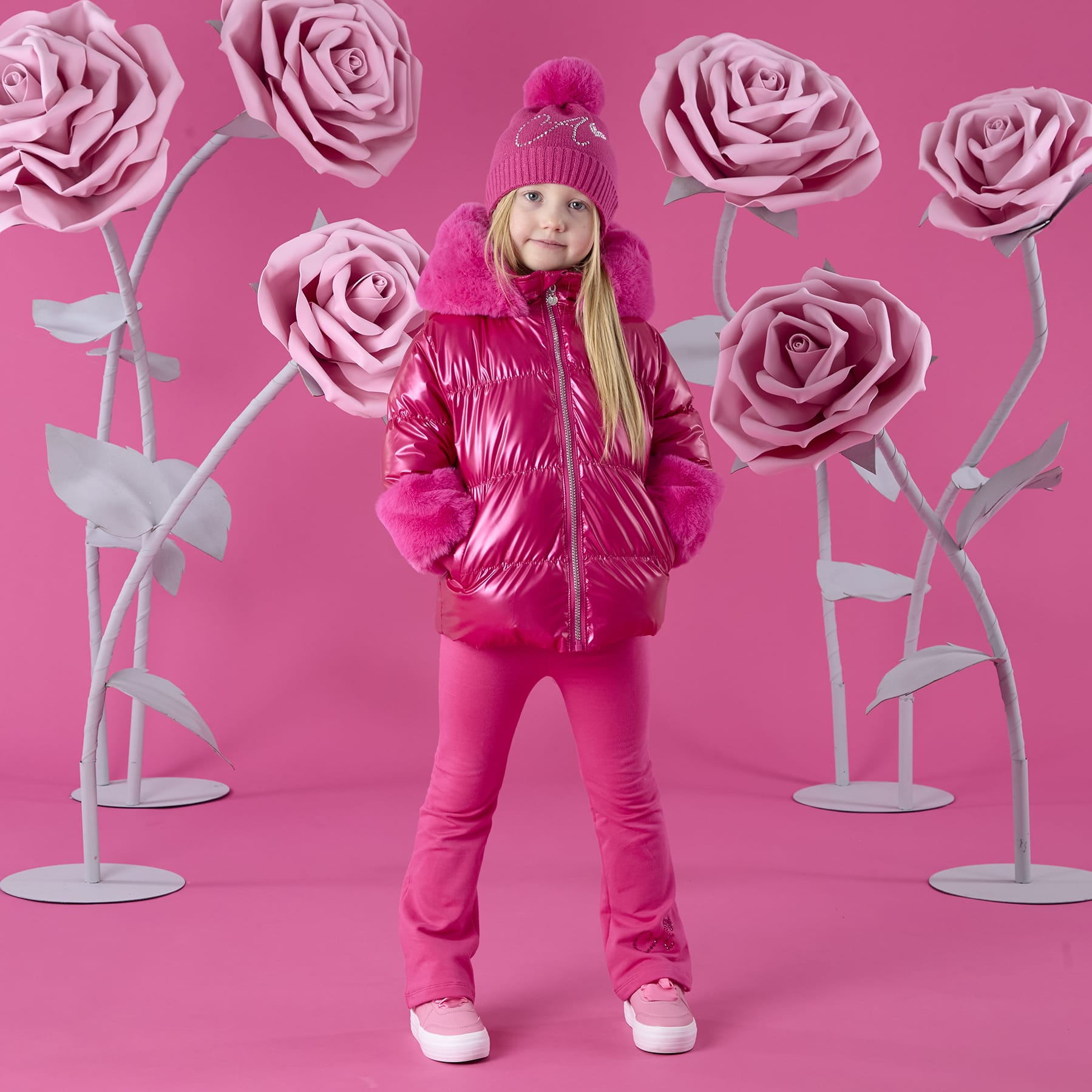A DEE - Winter Bloom Avery Short Fur Trim Jacket - Fuchsia