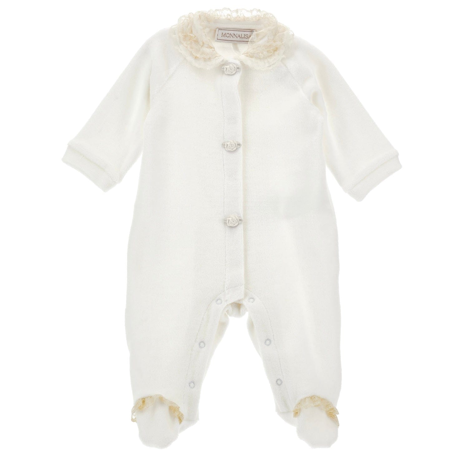 MONNALISA - Rose Bud & Lace Babygrow - Ivory