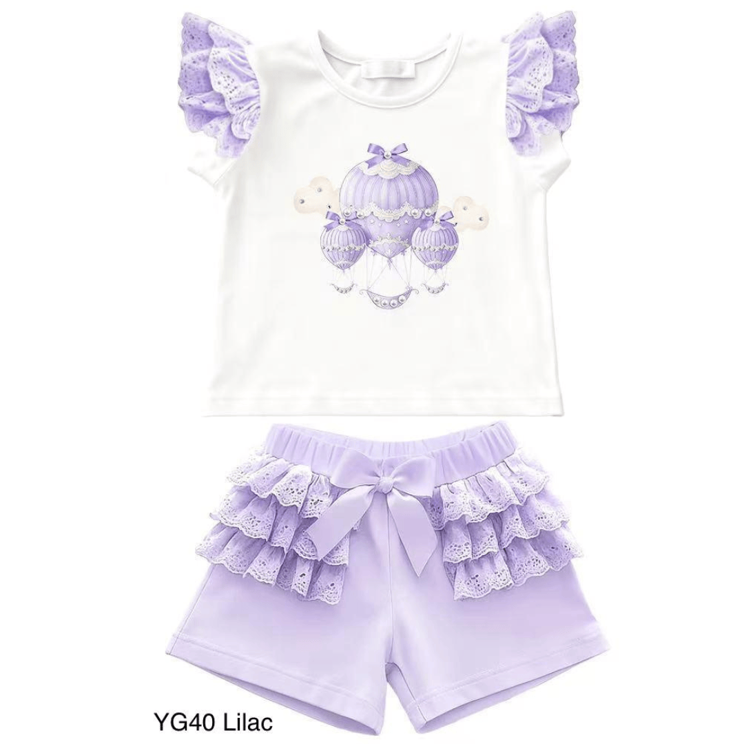 Giorgio Bambini - Hot Air Balloon Short Set & Hairbow - Lilac
