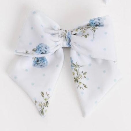 MEIA PATA -  Flowers Print Hair Bow - Blue