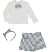 ABEL & LULA - Houndstooth Hairband, Blouse & Short Set - Teal