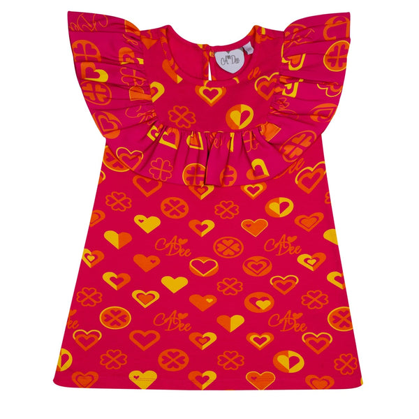 A DEE - Marissa Bold Hearts Colour Block Heart Print Jersey Dress - Hot Pink