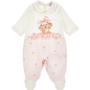 MONNALISA - Rose & Bow Puppy Babygrow - Pink