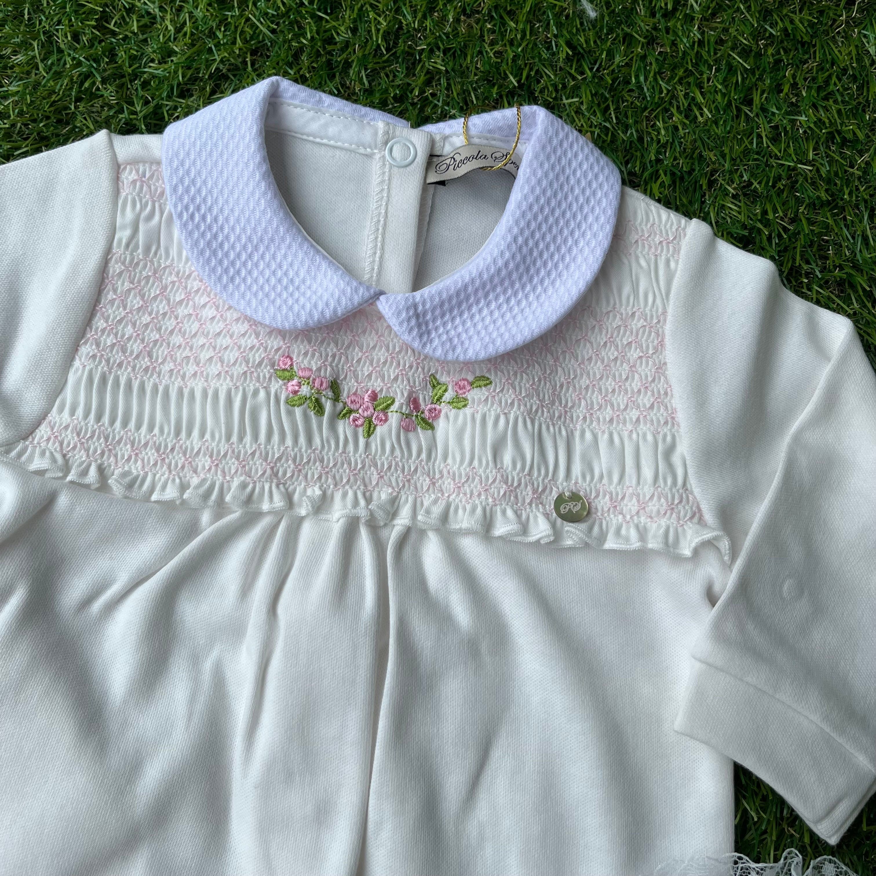 Piccola Speranza -Peter Pan collar Embroidered Baby Layette Three Piece Set- Cream