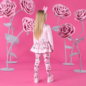A DEE - Winter Bloom Adeline Rose Print Peplum Legging Set - Pale Pink
