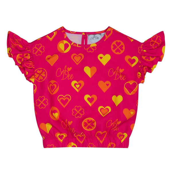 A DEE - Melissa Bold Hearts Colour Block Heart Print Poly Short Set - Hot Pink