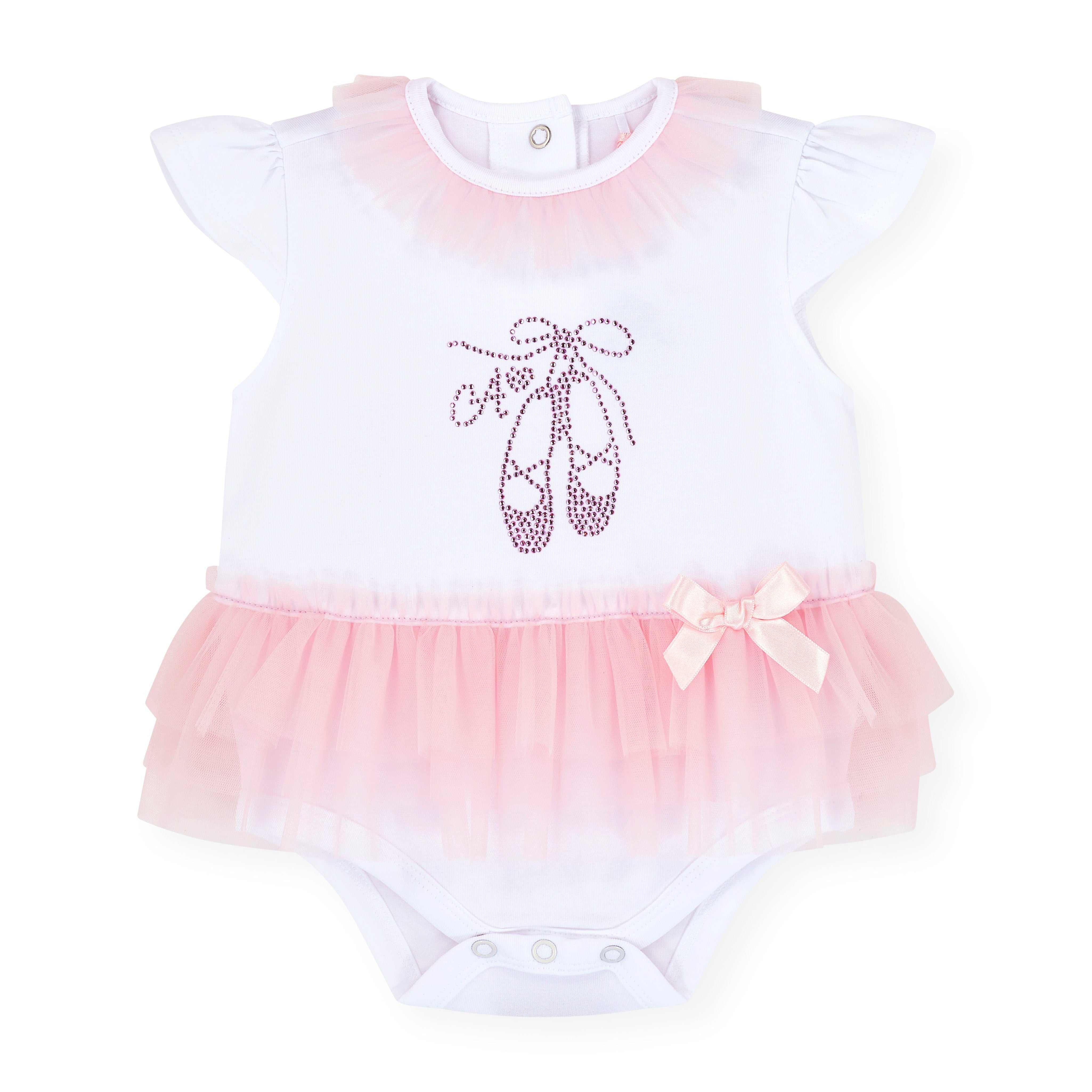 LITTLE A - Perfectly Pink Octavia Tulle Romper - White