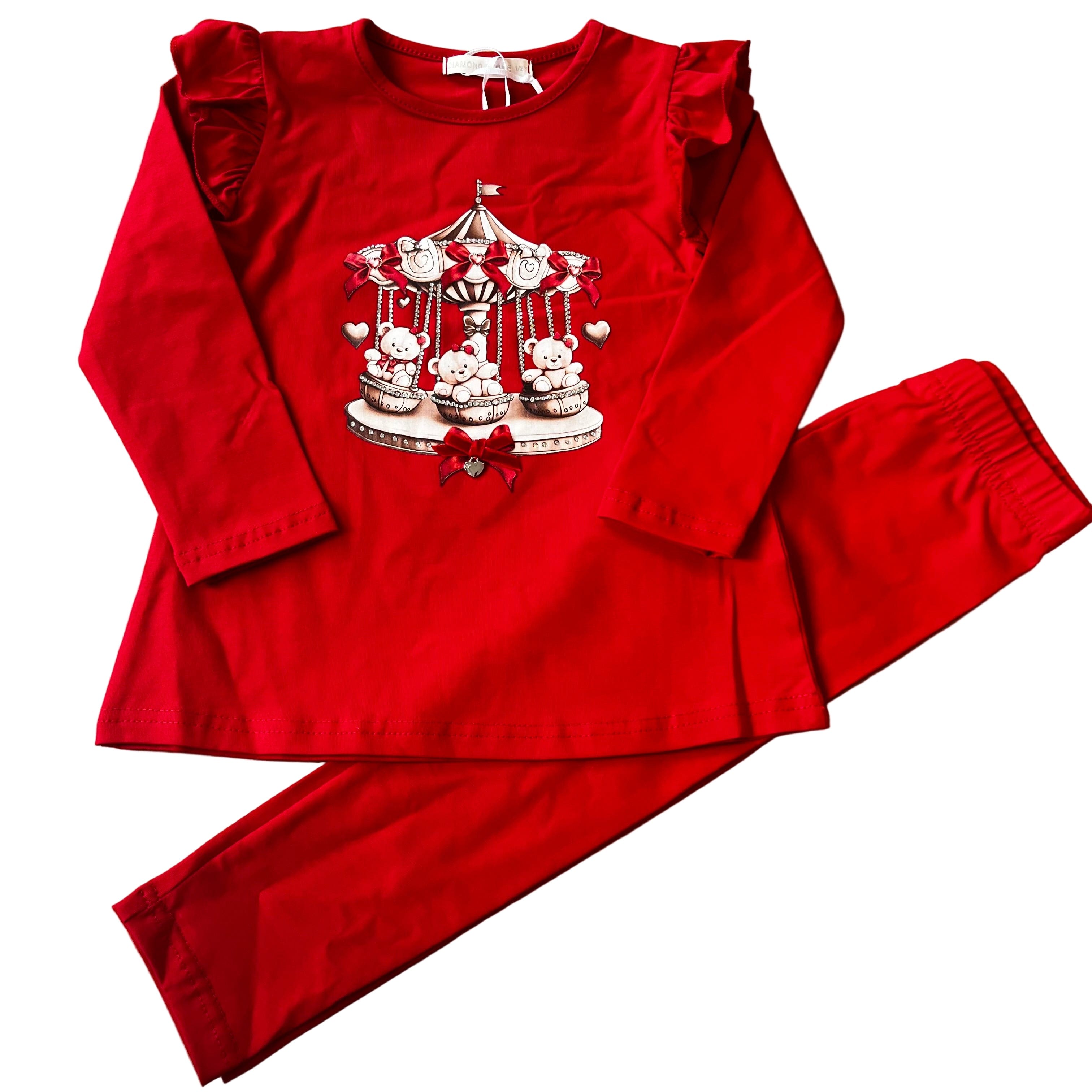 IS - Teddy Bear Carousel Leggings Set - Red