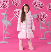 A DEE - Winter Bloom Aurora Long Fur Trim Jacket - Pale Pink