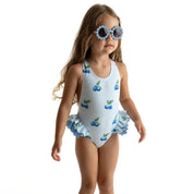 MEIA PATA -  Blueberries Print Capri Swimsuit - Blue