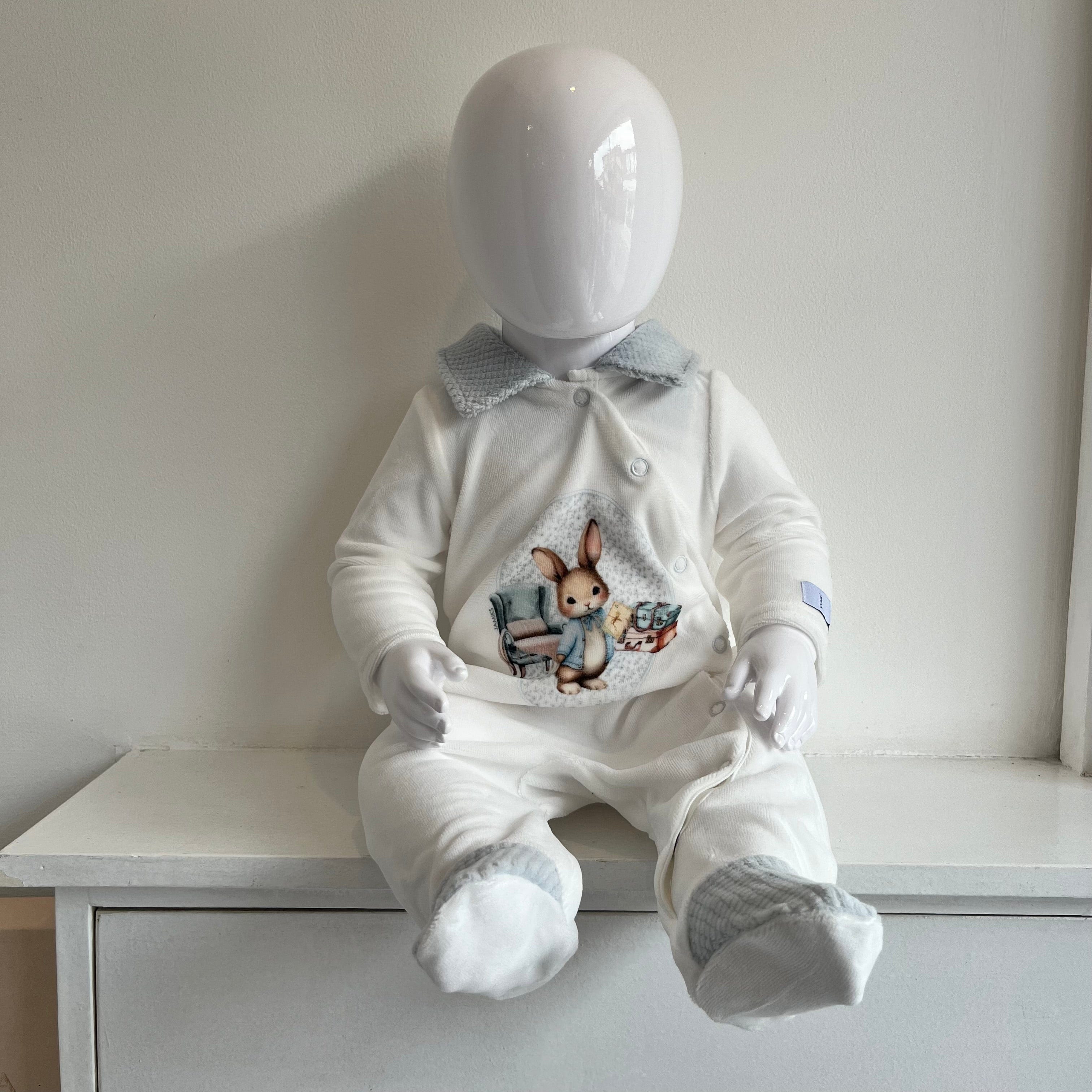 JAMIKS - Velour Damaso Rabbit Babygrow - Blue