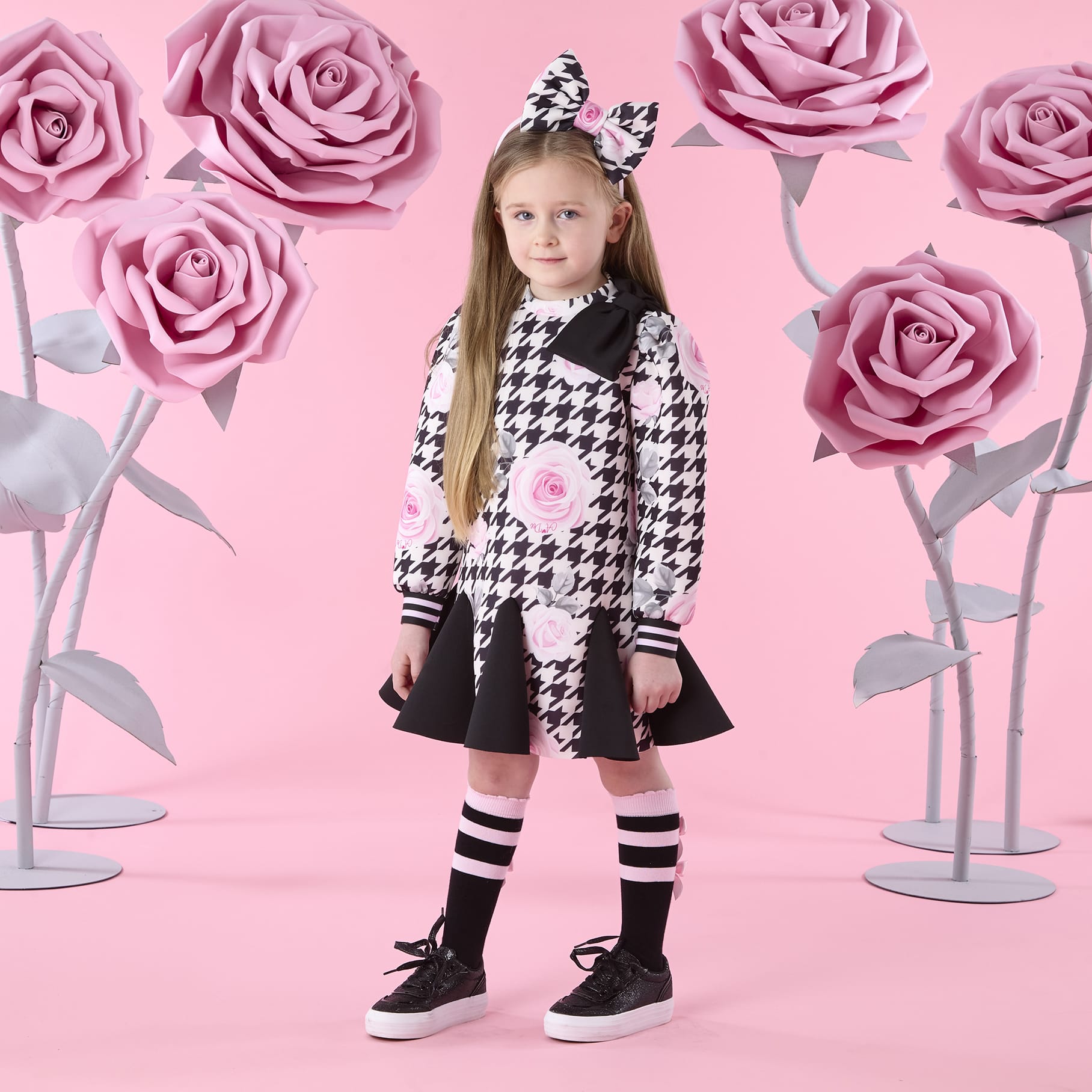 A DEE - Winter Bloom Alayah  Houndstooth Print Waist Dress - Black