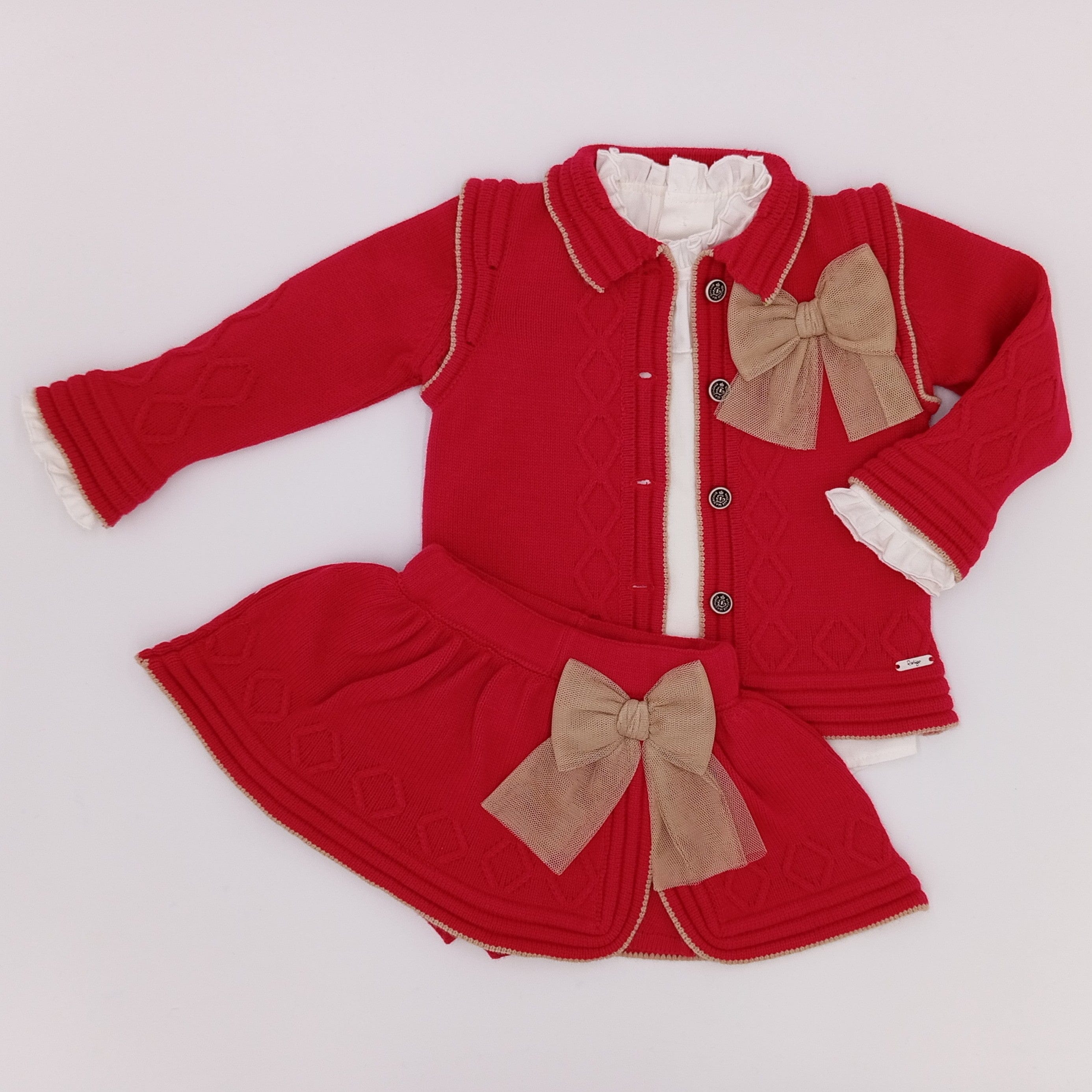 Rahigo - Five Piece Skirt Set With Camel Trim  - Red