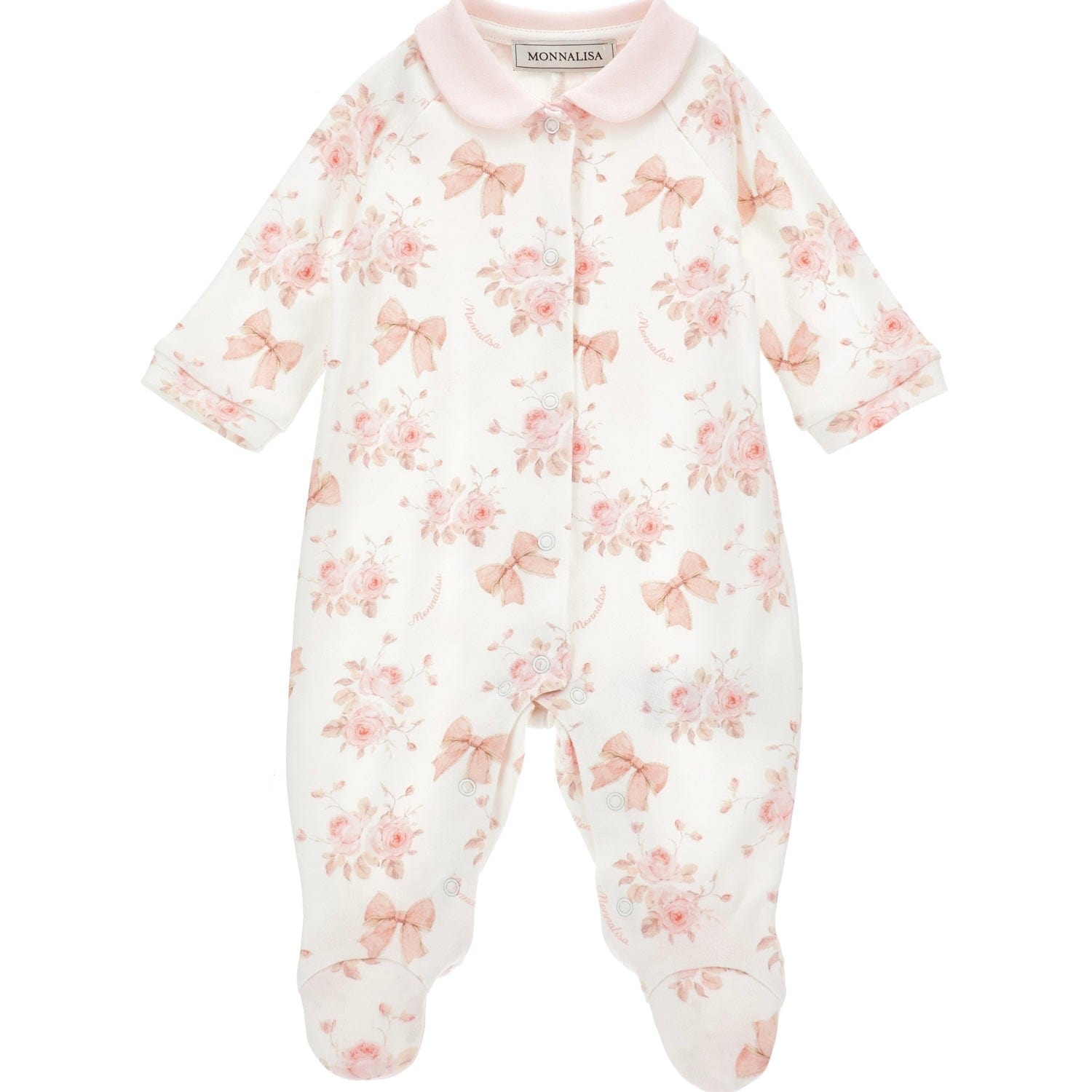 MONNALISA - Rose & Bow Babygrow - Pink