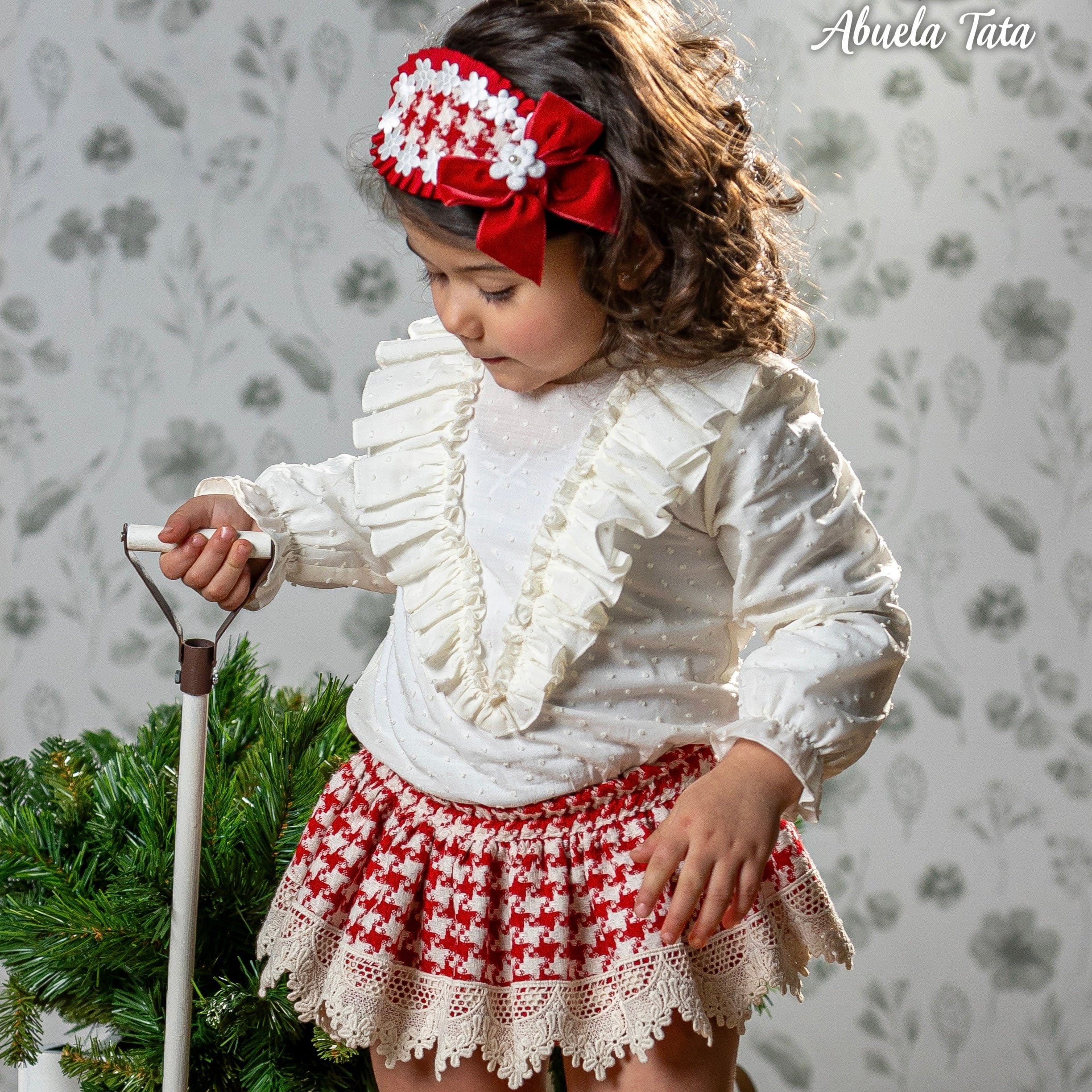 ABUELA TATA - Christmas Dogtooth Baby Jam Pant Set - Red