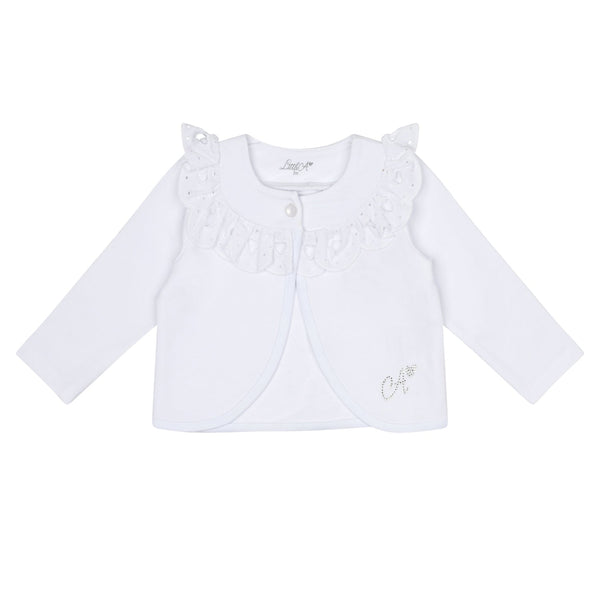 LITTLE A - Jessica Pastel Hearts Broderie Anglaise Cardigan - White