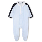 HUGO BOSS - Velour Collar Babygrow -  Blue