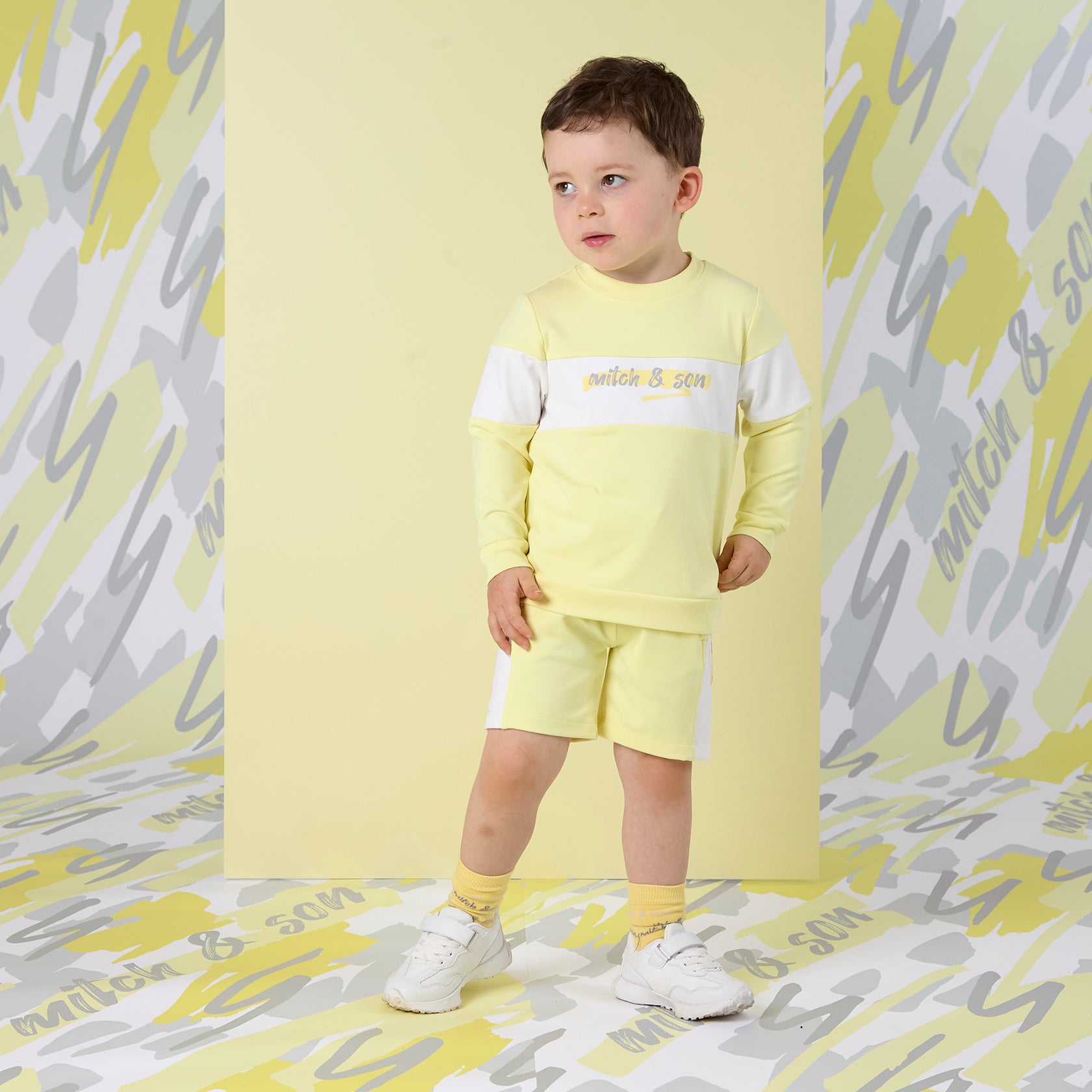 MITCH & SON - Gary Lemon Doodles Panel Sweatshirt & Short Set - Lemon Glo