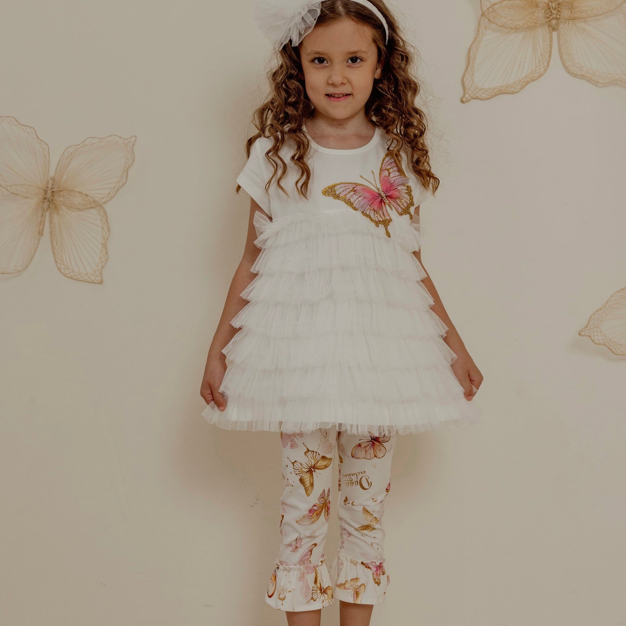 Daga - Twinkle Flight Tulle Frill Legging Set - White