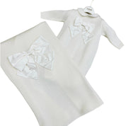 BIMBALO - Knitted Bow Blanket & Babygrow - Cream