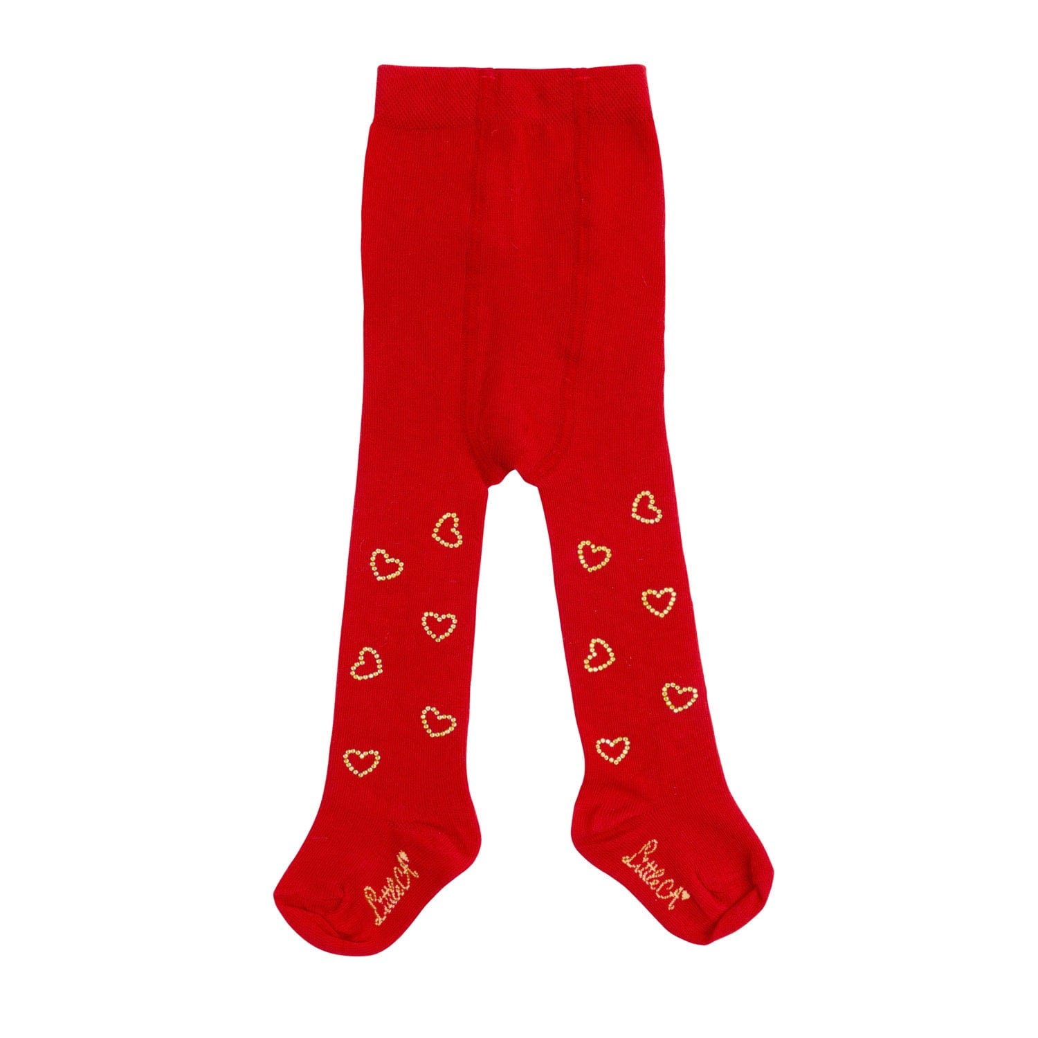 LITTLE A - Festive Hearts Hazel Diamante Heart Tights - Red