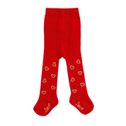 LITTLE A - Festive Hearts Hazel Diamante Heart Tights - Red