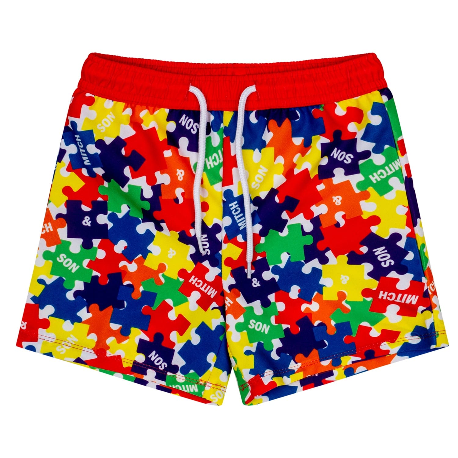 MITCH & SON -Vale & Vinny Primary Puzzles Swim Shorts & Tshirt - Red