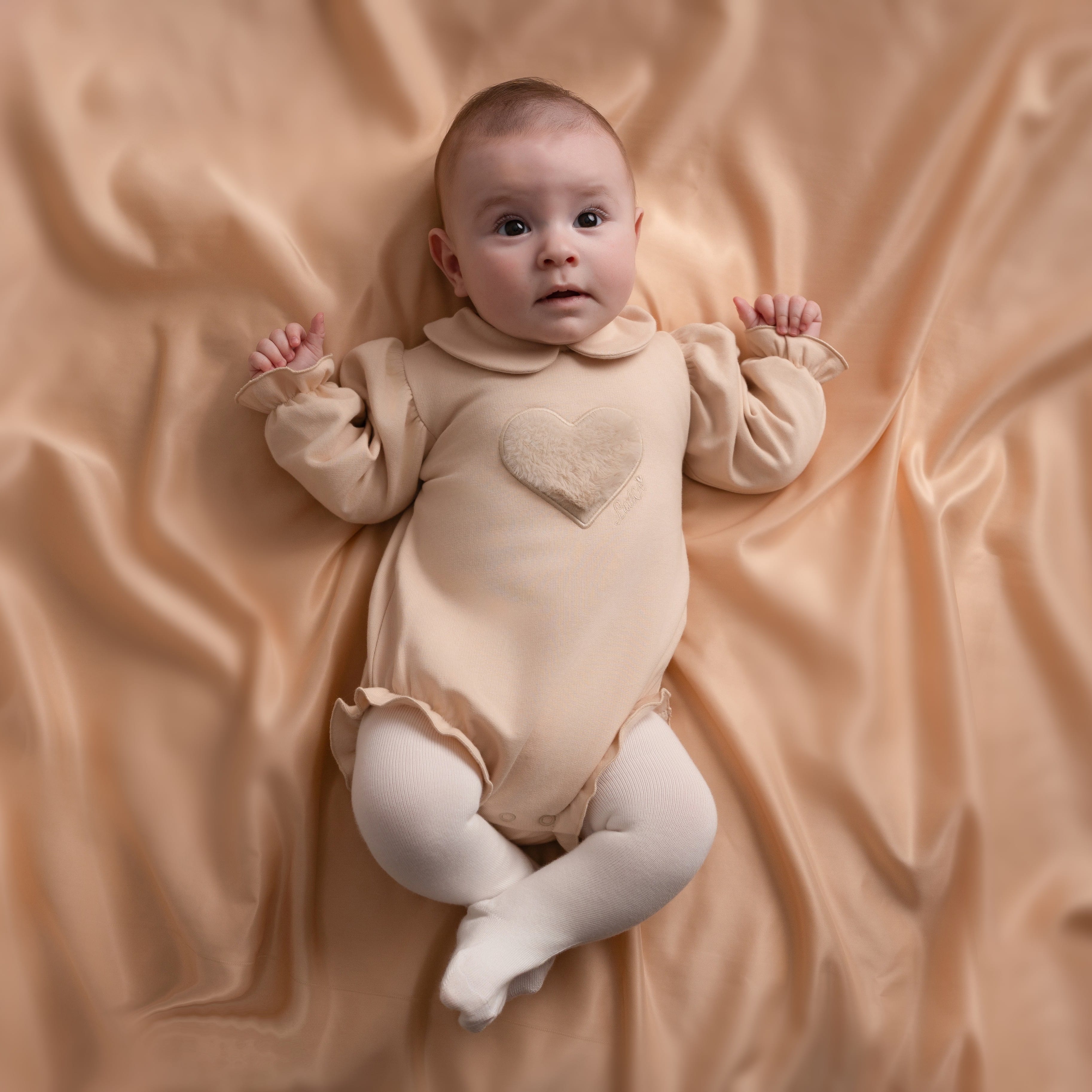 LITTLE A - Little Locket Erin Fur Heart Romper - Stone Beige